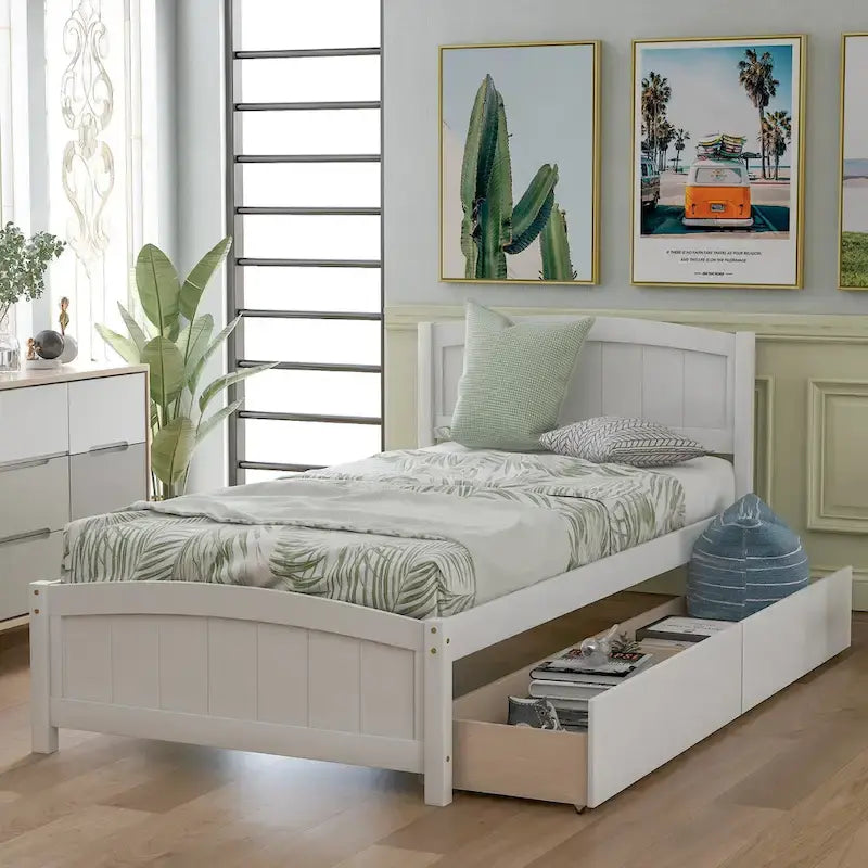 Letto a Piattaforma Singolo con 2 Cassetti Contenitore – Grigio / Bianco / Espresso, 1 Posto