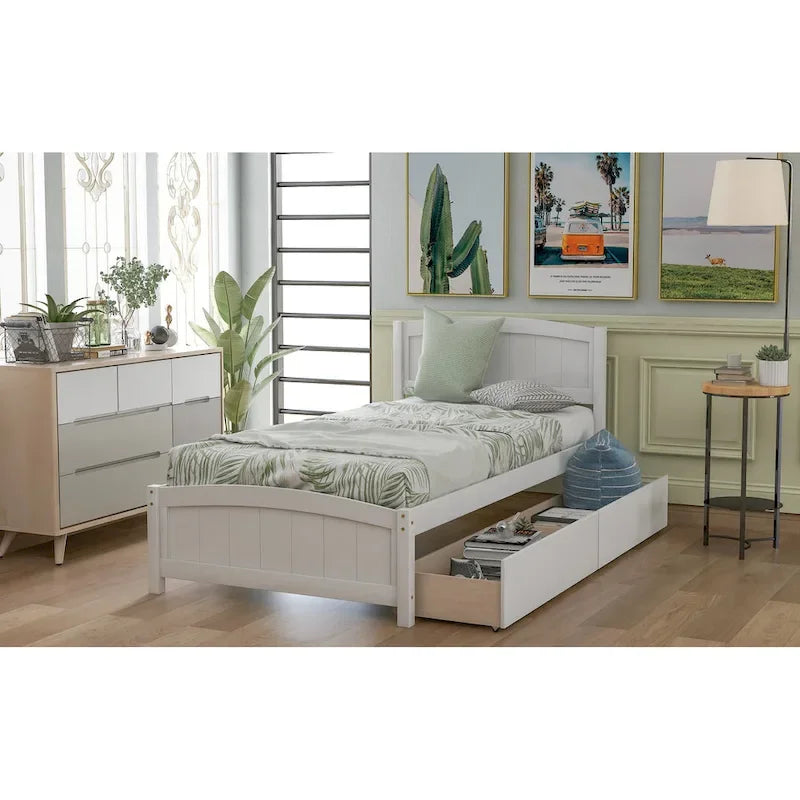 Letto a Piattaforma Singolo con 2 Cassetti Contenitore – Grigio / Bianco / Espresso, 1 Posto