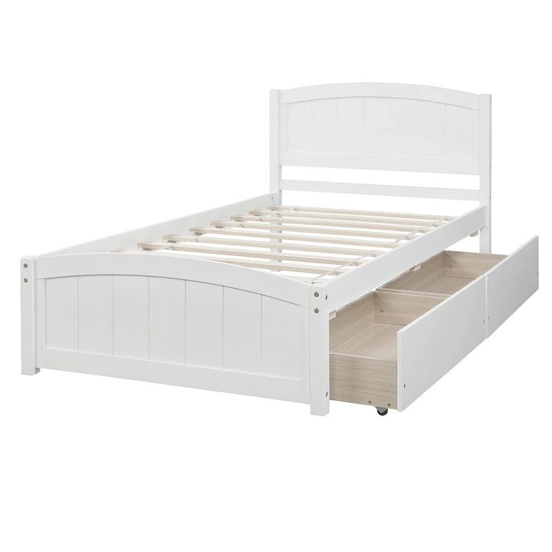 Letto a Piattaforma Singolo con 2 Cassetti Contenitore – Grigio / Bianco / Espresso, 1 Posto