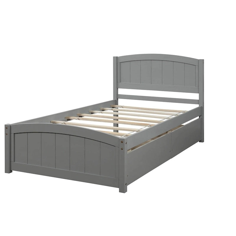 Letto a Piattaforma Singolo con 2 Cassetti Contenitore – Grigio / Bianco / Espresso, 1 Posto