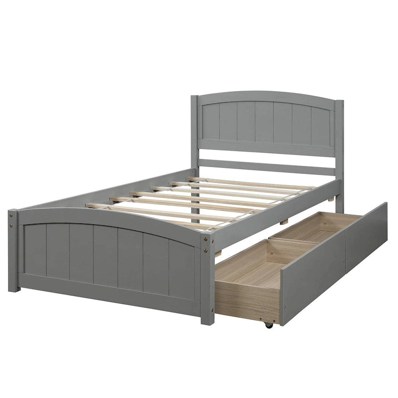 Letto a Piattaforma Singolo con 2 Cassetti Contenitore – Grigio / Bianco / Espresso, 1 Posto