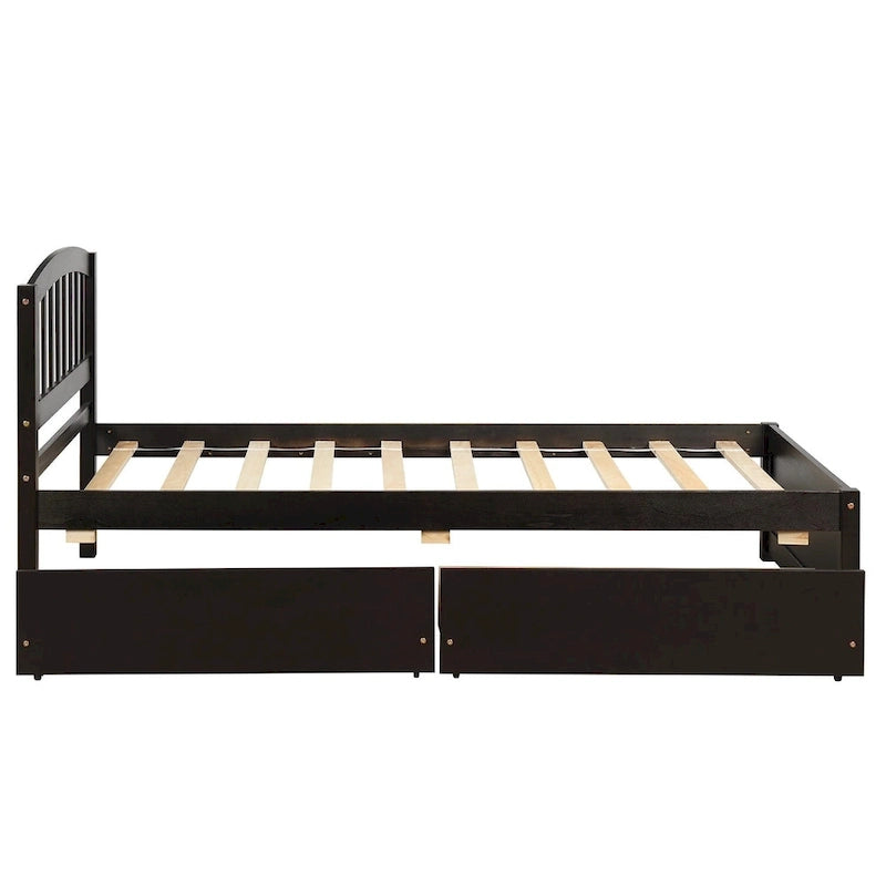 Letto a Piattaforma Singolo con 2 Cassetti Contenitore – Grigio / Bianco / Espresso, 1 Posto