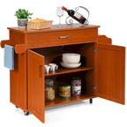 Carrello da Cucina con Isola su Ruote, Cassetto, Armadietto e Portaspezie (Marrone / Grigio)