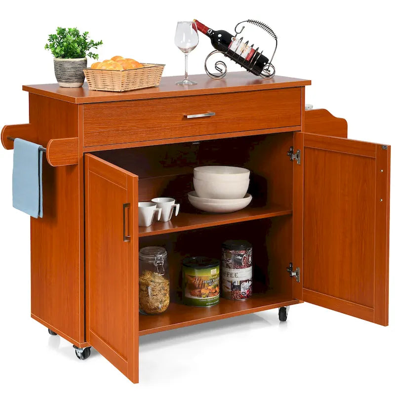 Carrello da Cucina con Isola su Ruote, Cassetto, Armadietto e Portaspezie (Marrone / Grigio)