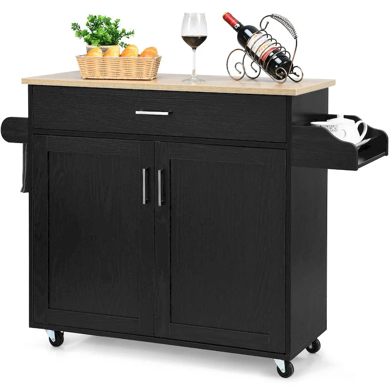Carrello da Cucina con Isola su Ruote, Cassetto, Armadietto e Portaspezie (Marrone / Grigio)
