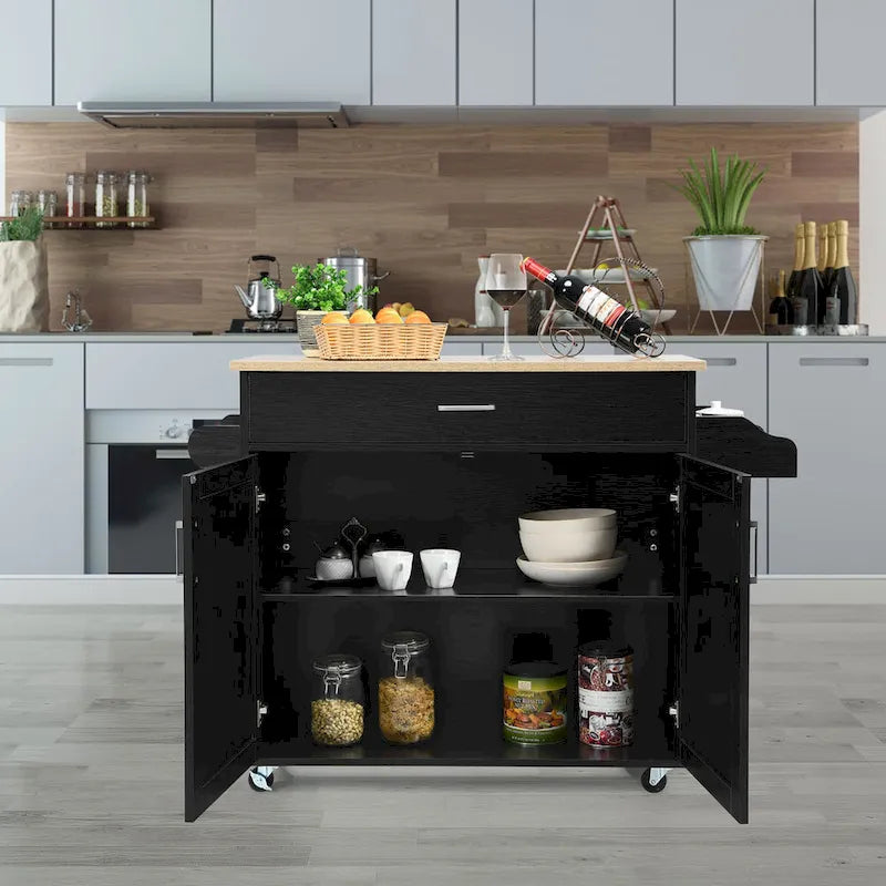 Carrello da Cucina con Isola su Ruote, Cassetto, Armadietto e Portaspezie (Marrone / Grigio)