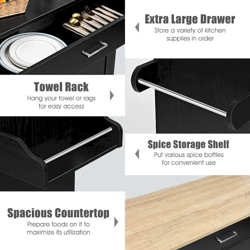 Carrello da Cucina con Isola su Ruote, Cassetto, Armadietto e Portaspezie (Marrone / Grigio)
