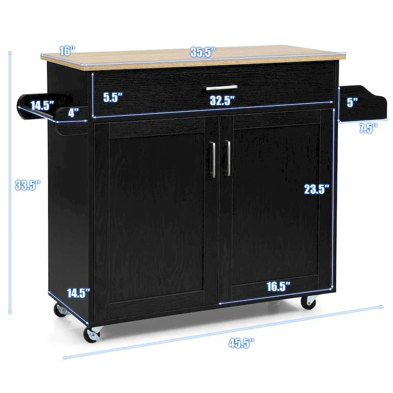 Carrello da Cucina con Isola su Ruote, Cassetto, Armadietto e Portaspezie (Marrone / Grigio)