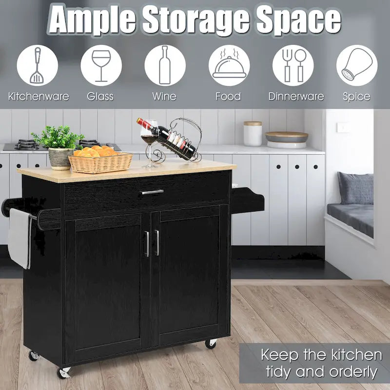 Carrello da Cucina con Isola su Ruote, Cassetto, Armadietto e Portaspezie (Marrone / Grigio)