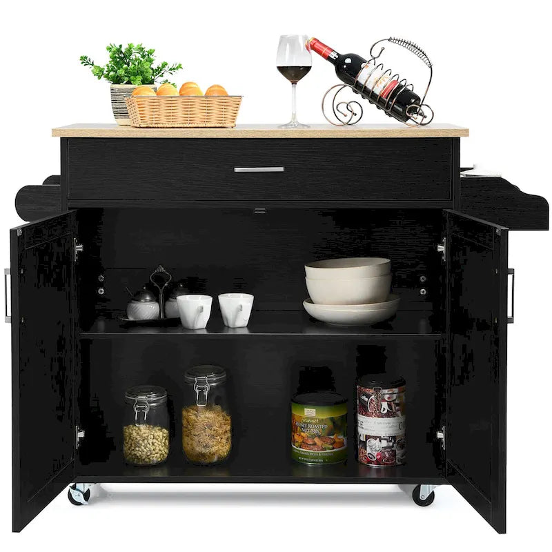 Carrello da Cucina con Isola su Ruote, Cassetto, Armadietto e Portaspezie (Marrone / Grigio)
