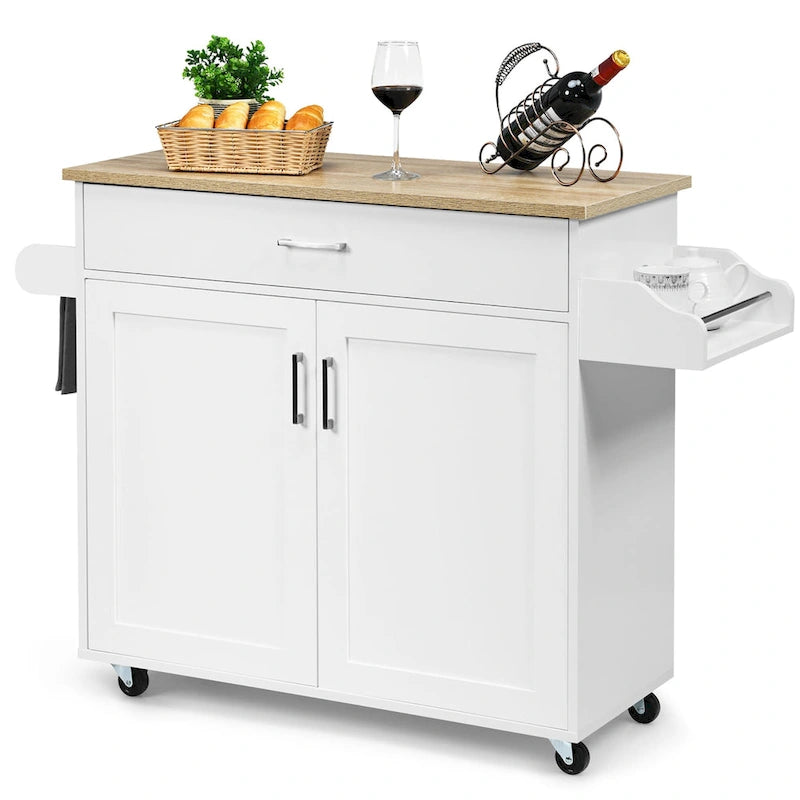 Carrello da Cucina con Isola su Ruote, Cassetto, Armadietto e Portaspezie (Marrone / Grigio)