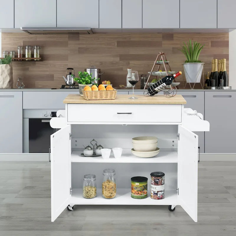 Carrello da Cucina con Isola su Ruote, Cassetto, Armadietto e Portaspezie (Marrone / Grigio)