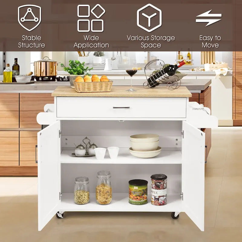 Carrello da Cucina con Isola su Ruote, Cassetto, Armadietto e Portaspezie (Marrone / Grigio)