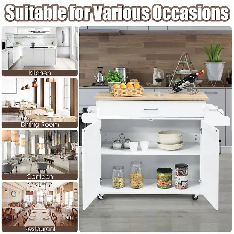 Carrello da Cucina con Isola su Ruote, Cassetto, Armadietto e Portaspezie (Marrone / Grigio)