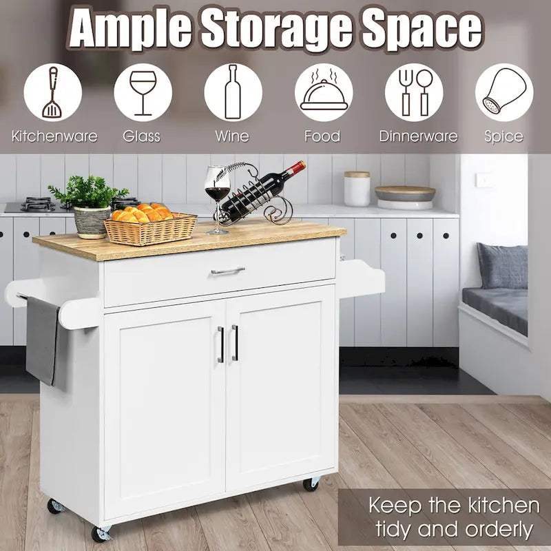 Carrello da Cucina con Isola su Ruote, Cassetto, Armadietto e Portaspezie (Marrone / Grigio)