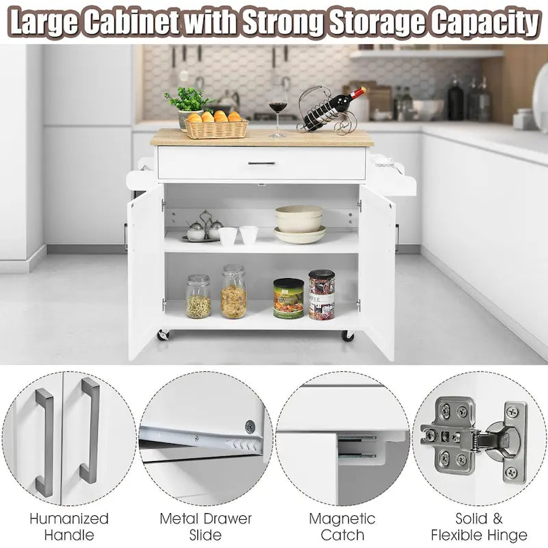 Carrello da Cucina con Isola su Ruote, Cassetto, Armadietto e Portaspezie (Marrone / Grigio)