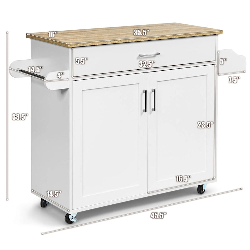 Carrello da Cucina con Isola su Ruote, Cassetto, Armadietto e Portaspezie (Marrone / Grigio)