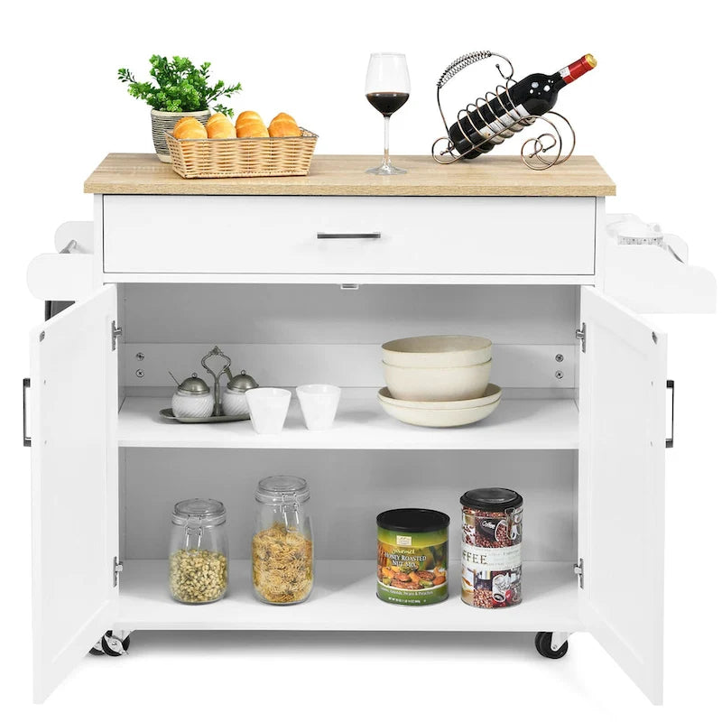 Carrello da Cucina con Isola su Ruote, Cassetto, Armadietto e Portaspezie (Marrone / Grigio)