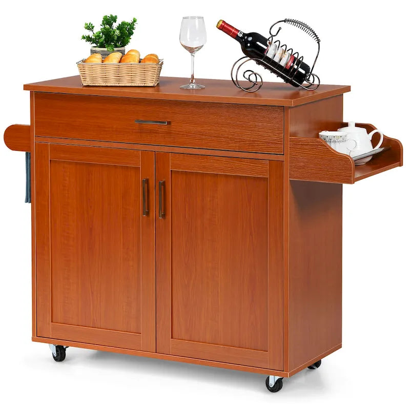 Carrello da Cucina con Isola su Ruote, Cassetto, Armadietto e Portaspezie (Marrone / Grigio)