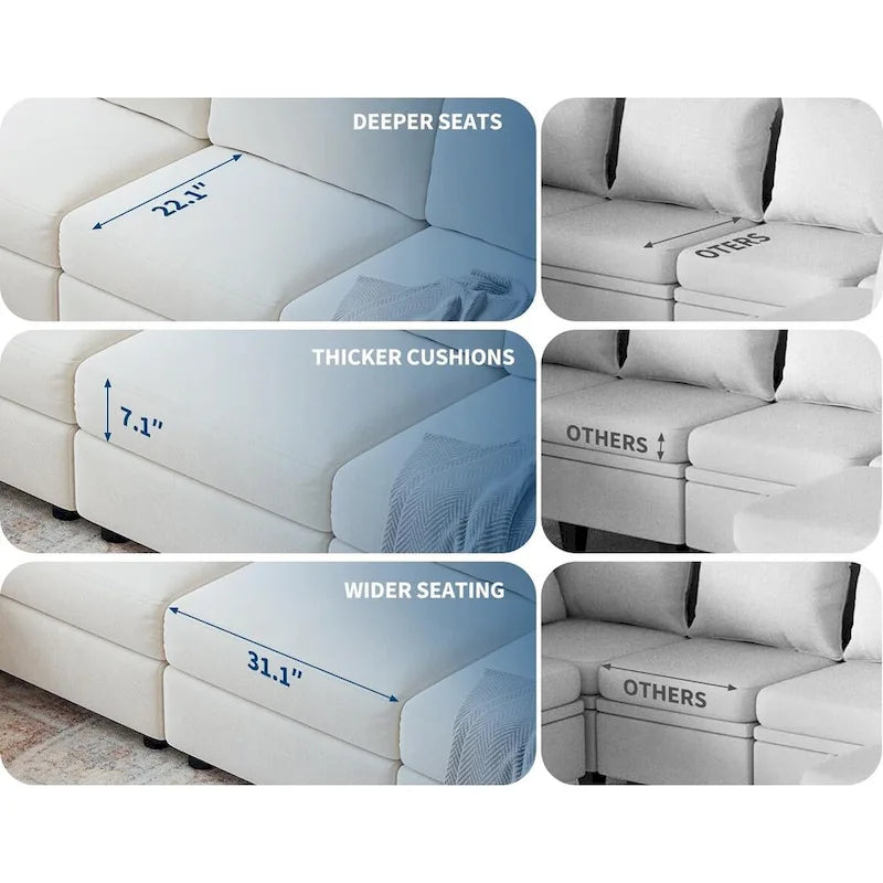 Divano sezionale modulare bianco a U a 9 posti con pouf contenitore