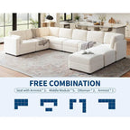 Divano sezionale modulare bianco a U a 9 posti con pouf contenitore