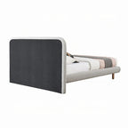 Letto King Size, Bordi Curvi, Bouclé Grigio e Legno Marrone, per 2 persone
