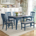 Set da pranzo 6 pezzi blu/grigio anticato per 5 – Tavolo, 4 sedie e panca
