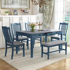 Set da pranzo 6 pezzi blu/grigio anticato per 5 – Tavolo, 4 sedie e panca