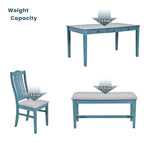 Set da pranzo 6 pezzi blu/grigio anticato per 5 – Tavolo, 4 sedie e panca