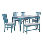 Set da pranzo 6 pezzi blu/grigio anticato per 5 – Tavolo, 4 sedie e panca