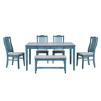 Set da pranzo 6 pezzi blu/grigio anticato per 5 – Tavolo, 4 sedie e panca
