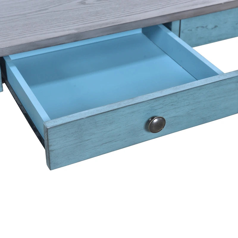 Set da pranzo 6 pezzi blu/grigio anticato per 5 – Tavolo, 4 sedie e panca