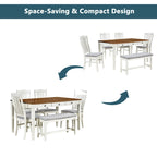 Set da pranzo 6 pezzi blu/grigio anticato per 5 – Tavolo, 4 sedie e panca