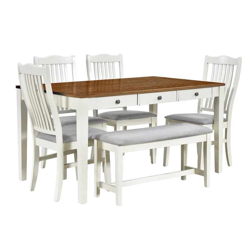 Set da pranzo 6 pezzi blu/grigio anticato per 5 – Tavolo, 4 sedie e panca