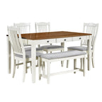 Set da pranzo 6 pezzi blu/grigio anticato per 5 – Tavolo, 4 sedie e panca