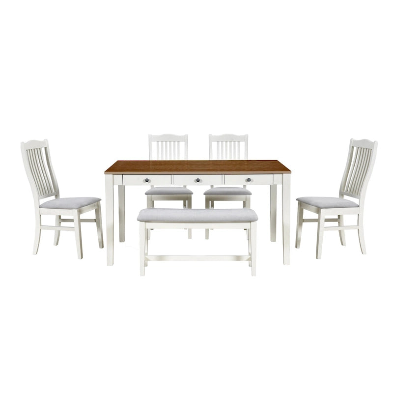 Set da pranzo 6 pezzi blu/grigio anticato per 5 – Tavolo, 4 sedie e panca