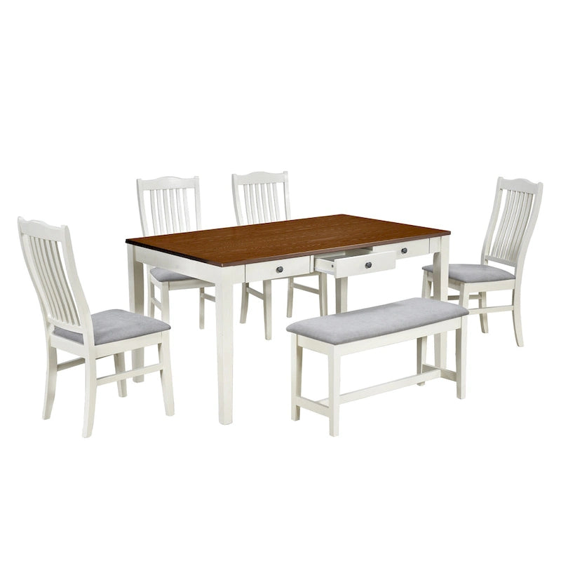 Set da pranzo 6 pezzi blu/grigio anticato per 5 – Tavolo, 4 sedie e panca