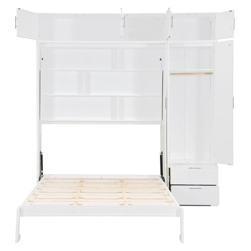 Grigio, Letto a scomparsa a muro con armadio e contenitore, Queen, 1–2 posti letto
