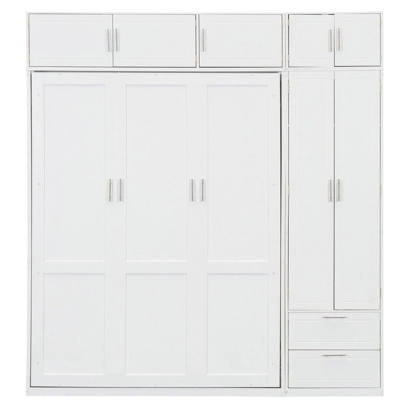 Grigio, Letto a scomparsa a muro con armadio e contenitore, Queen, 1–2 posti letto