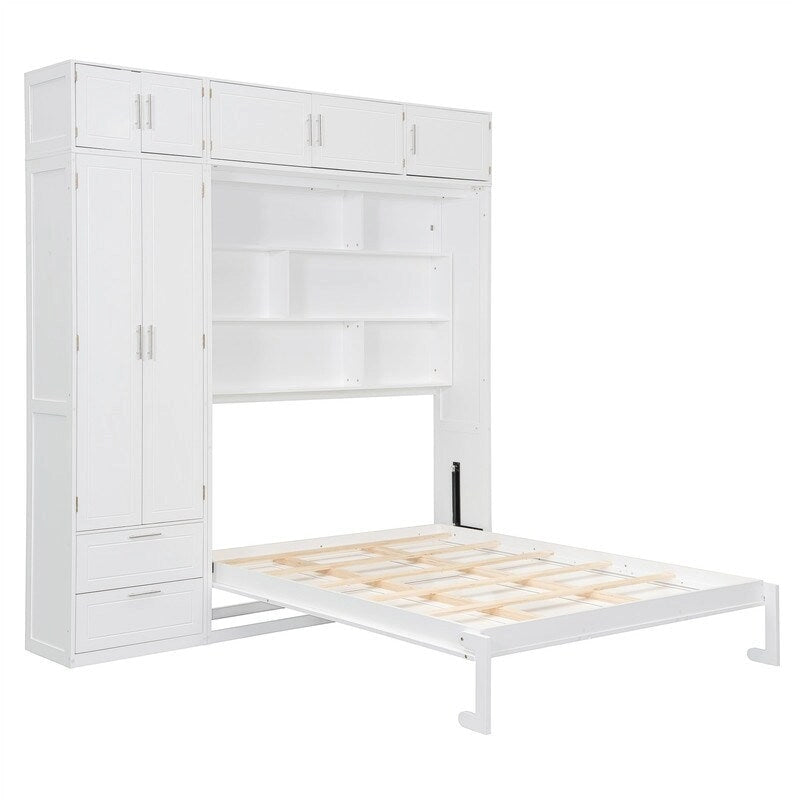Grigio, Letto a scomparsa a muro con armadio e contenitore, Queen, 1–2 posti letto