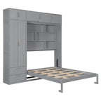Grigio, Letto a scomparsa a muro con armadio e contenitore, Queen, 1–2 posti letto