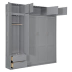Grigio, Letto a scomparsa a muro con armadio e contenitore, Queen, 1–2 posti letto