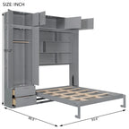 Grigio, Letto a scomparsa a muro con armadio e contenitore, Queen, 1–2 posti letto