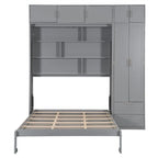 Grigio, Letto a scomparsa a muro con armadio e contenitore, Queen, 1–2 posti letto
