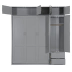 Grigio, Letto a scomparsa a muro con armadio e contenitore, Queen, 1–2 posti letto