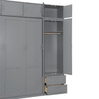 Grigio, Letto a scomparsa a muro con armadio e contenitore, Queen, 1–2 posti letto