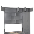 Grigio, Letto a scomparsa a muro con armadio e contenitore, Queen, 1–2 posti letto