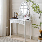 Set di toeletta bianco con sgabello e specchio illuminato, singolo