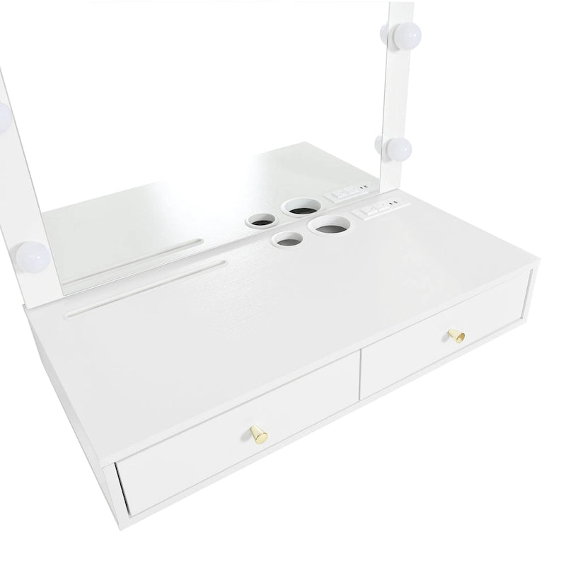 Scrivania sospesa da parete bianca e nera con specchio a LED, 1 persona