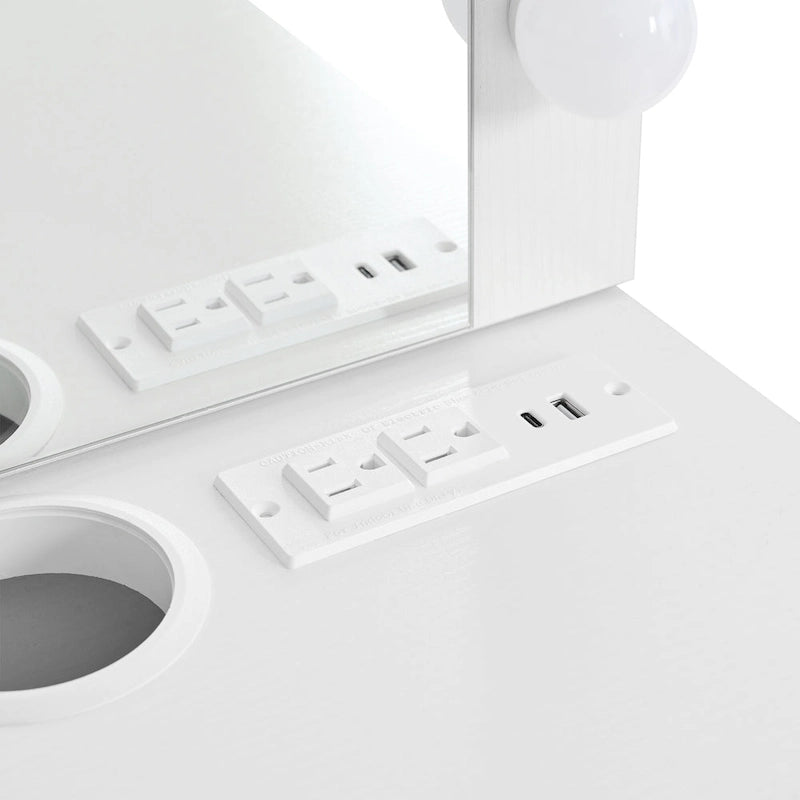 Scrivania sospesa da parete bianca e nera con specchio a LED, 1 persona